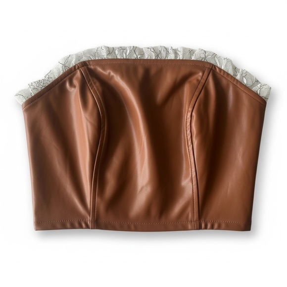 idem ditto Tops - Idem Ditto Faux Leather Strapless Top NWT Brown Corset Style Size L